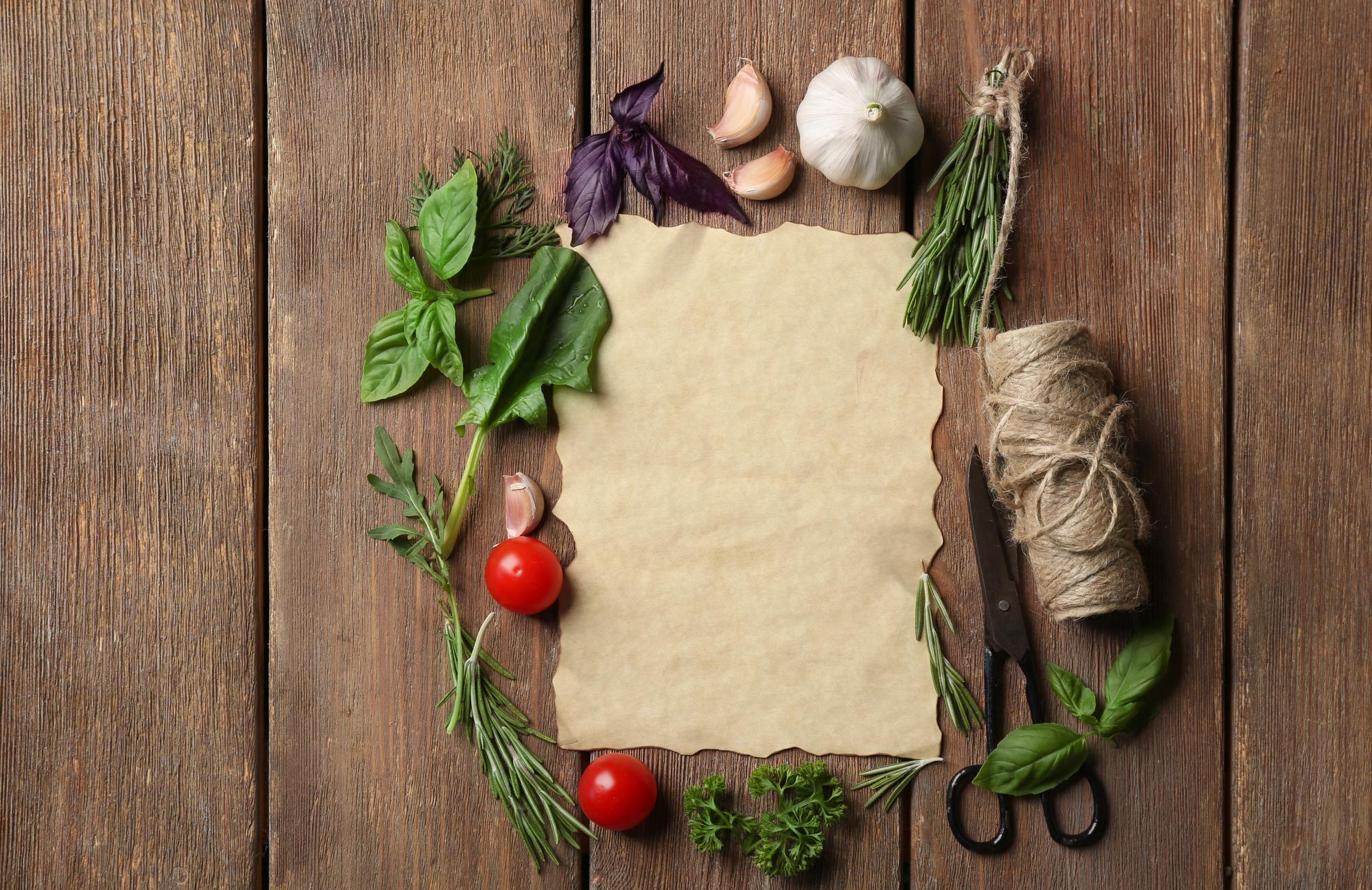 švieži ingredientai ir receptūros lapas